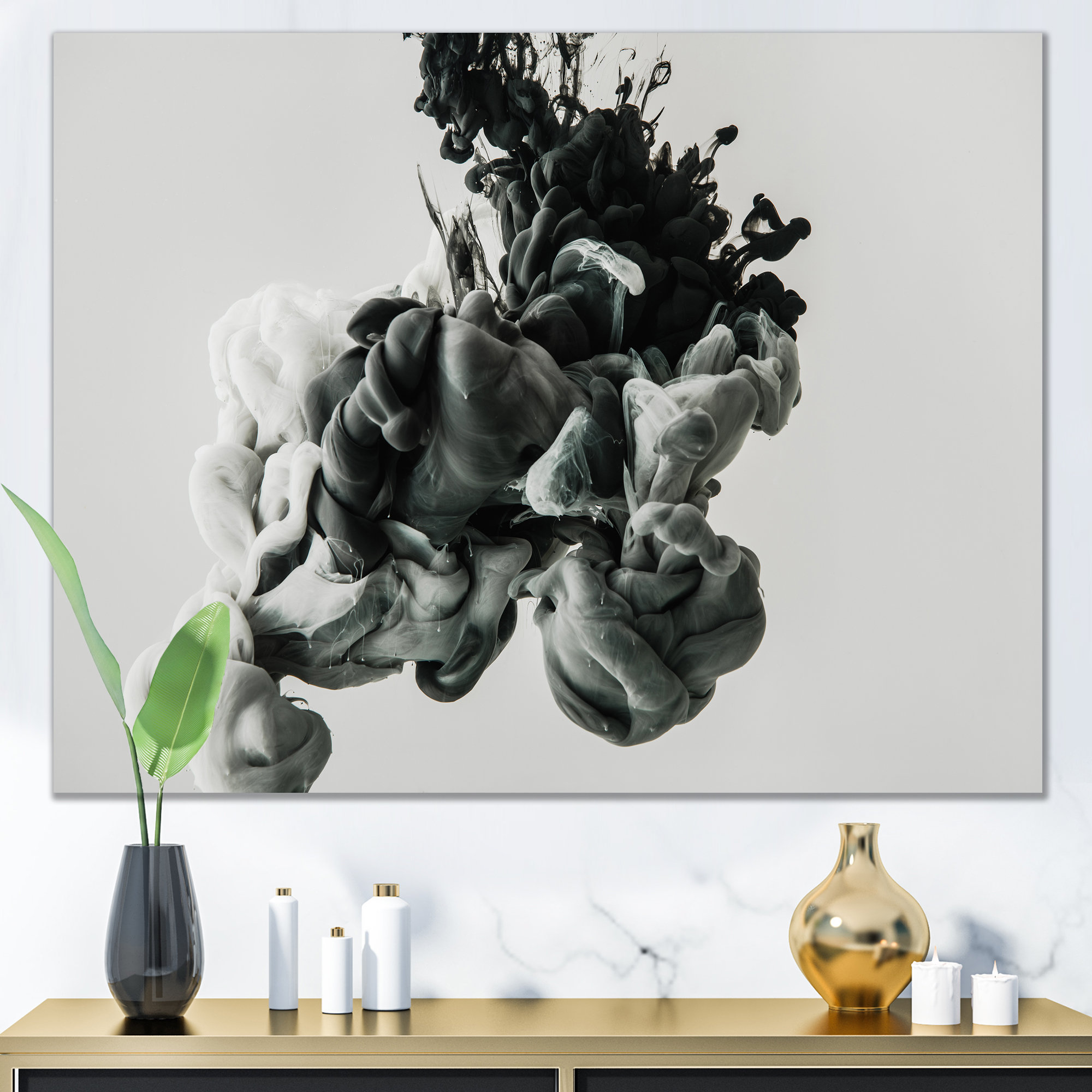 Wrought Studio Black And Grey Mixed Liquid Ink V - Modern Canvas Artwork - Wayfair Canada